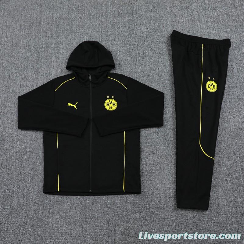 24/25 Borussia Dortmund Black Hoodie Full Zipper Jacket +Long Pants