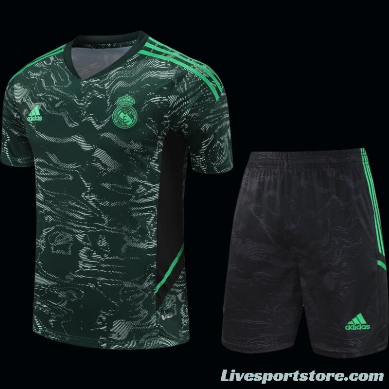 23-24 Real Madrid Black Green Pattern Short Sleeve+Shorts