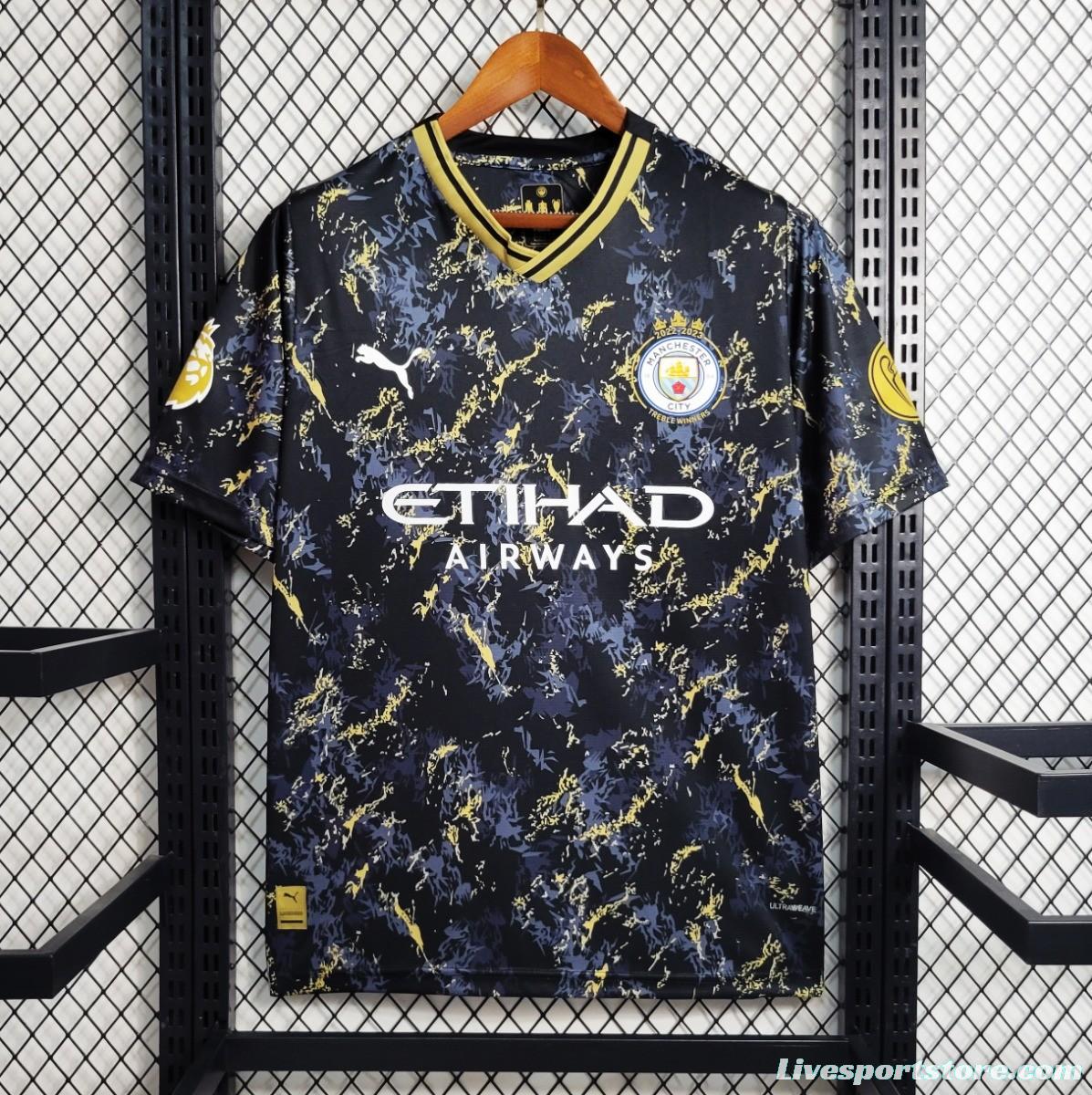 23/24 Manchester City Black Gold Special Edition Jersey With Full Patch