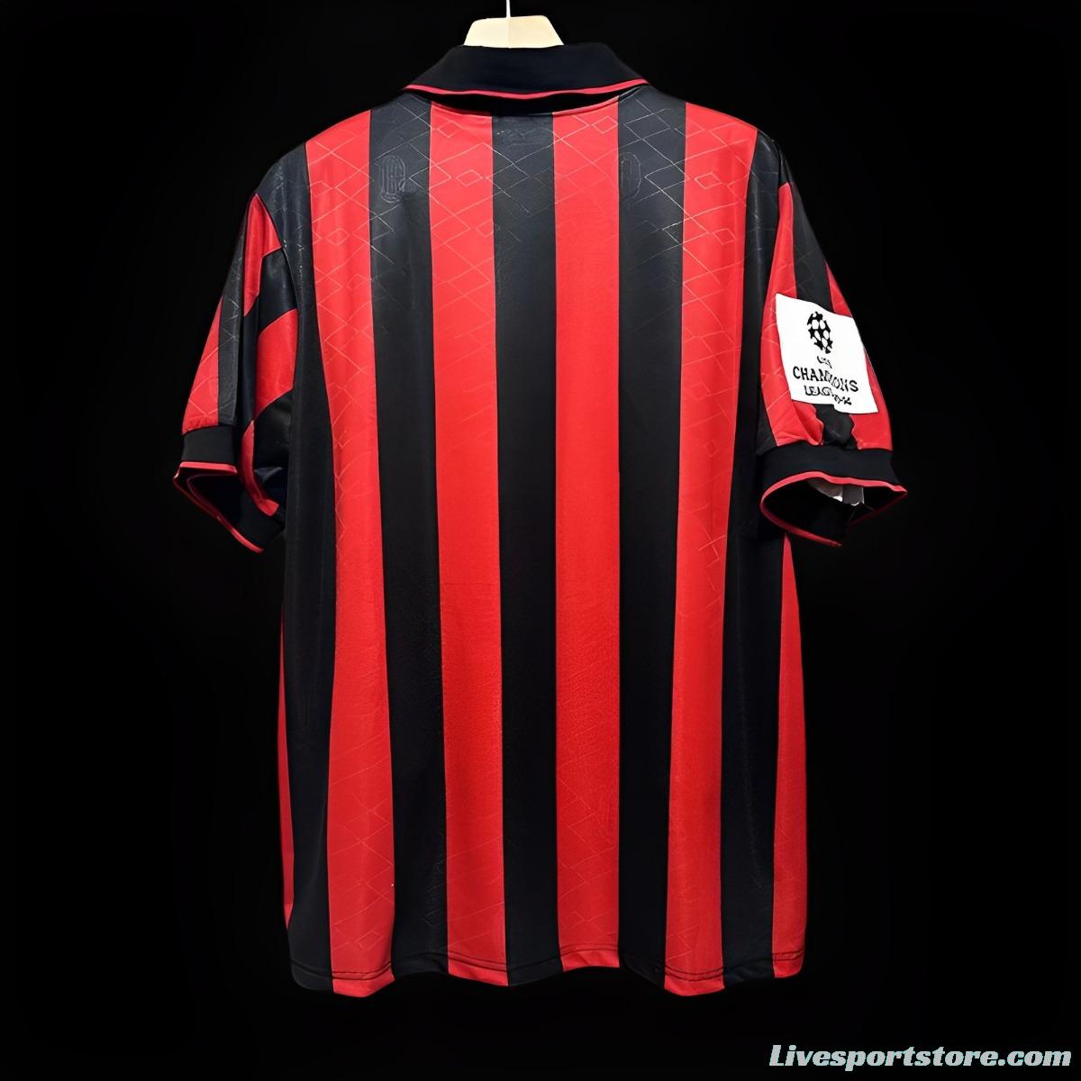 Retro 93/94 AC Milan Home Champion League Jersey With Patches