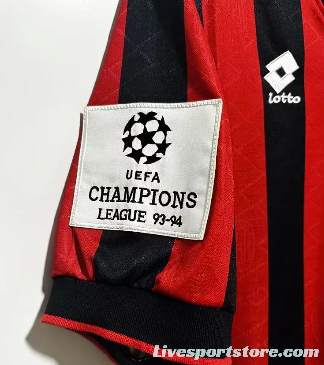 Retro 93/94 AC Milan Home Champion League Jersey With Patches