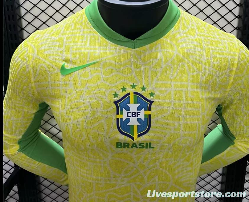 Player Version 2024 Brazil Home Long Sleeve Jersey