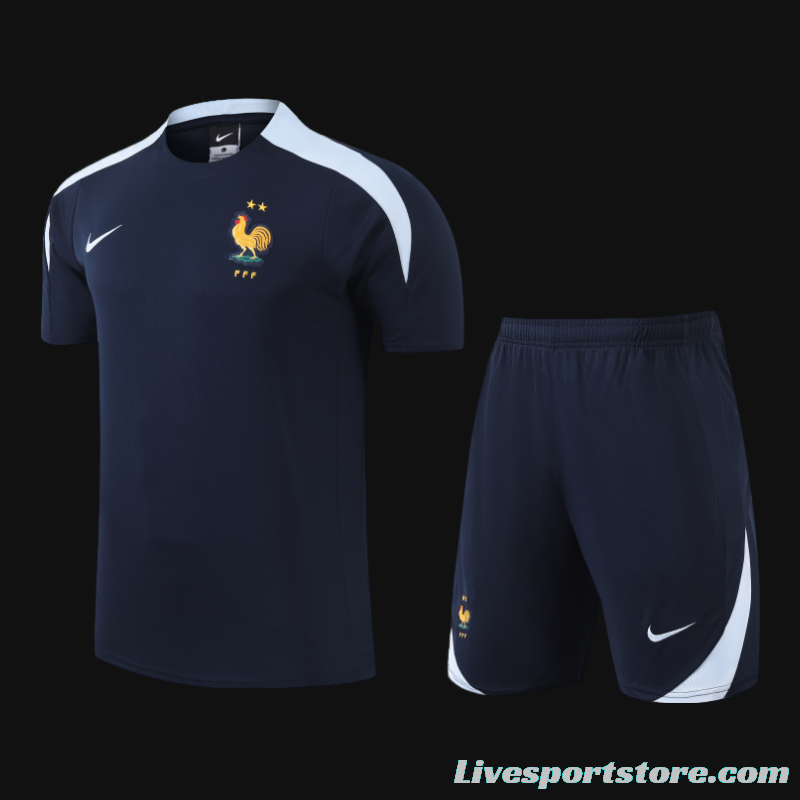 2024 France Cotton Navy Short Sleeve Jersey+Shorts