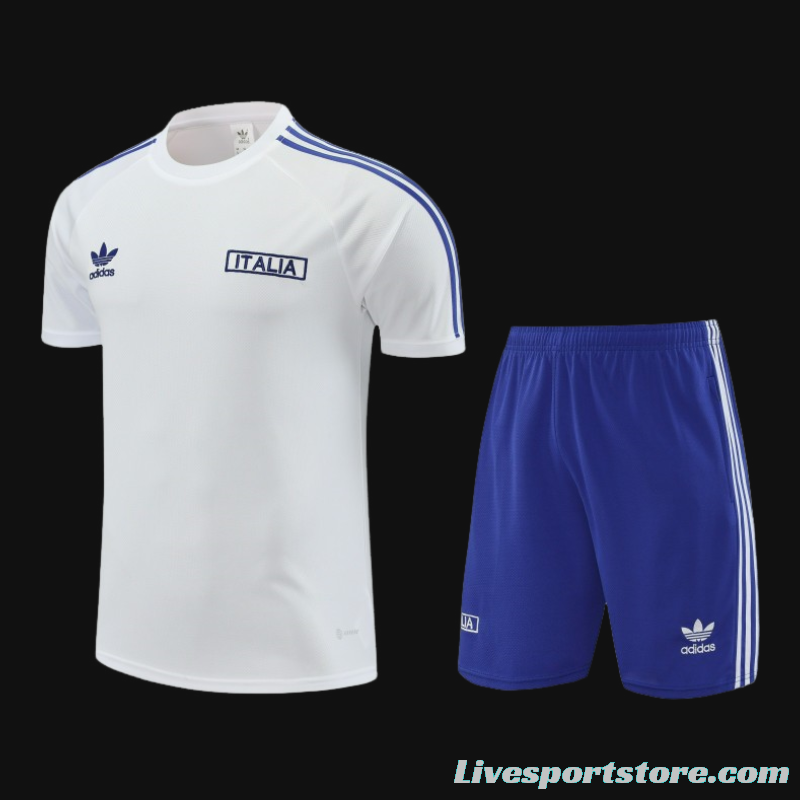 2024 Italy White Cotton Short Sleeve Jersey+Shorts