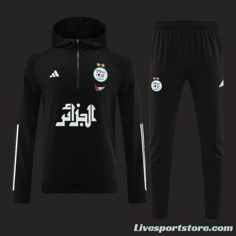 2024 Algeria Black Hoodie  Full Zipper Hoodie Jacket+Pants