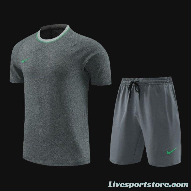 2024 Nike Grey/Green Cotton Short Sleeve Jersey+Shorts