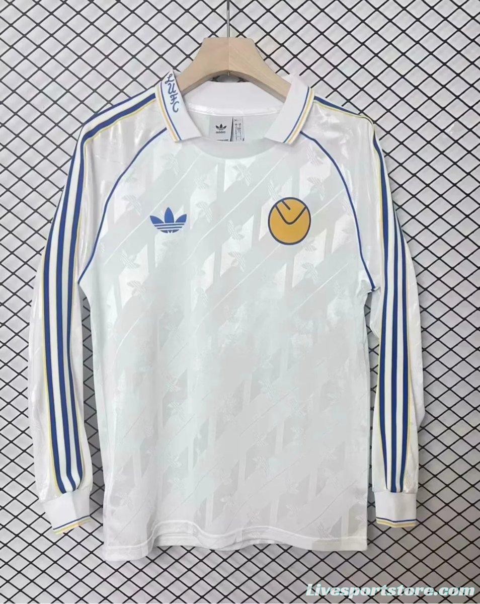 24/25 Leeds United  Adidas LFSTR Retro Long Sleeve White Jersey